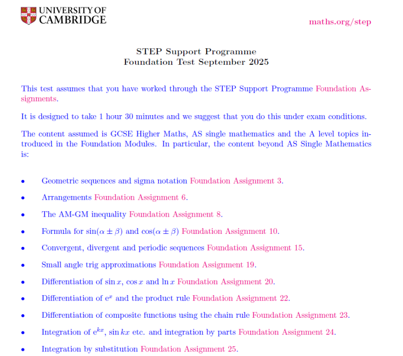 Front page of the test