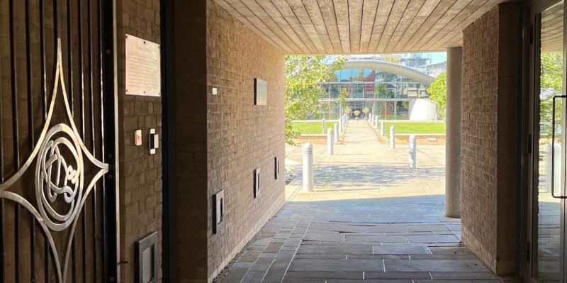 Centre for Mathematical Sciences entrance via gatehouse with knot gates